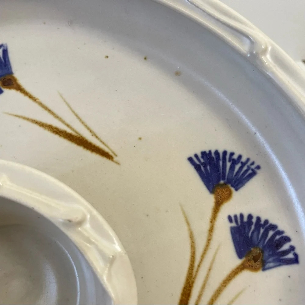 Floral Ceramic Chip and Dip Platter Vegetable Tray Handmade - Picture 6 of 11